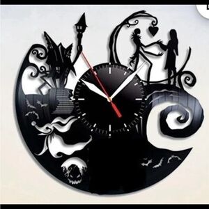 Black Nightmare Christmas Wall Clock 7 Colors LED Lighting Recycled Vinyl Record